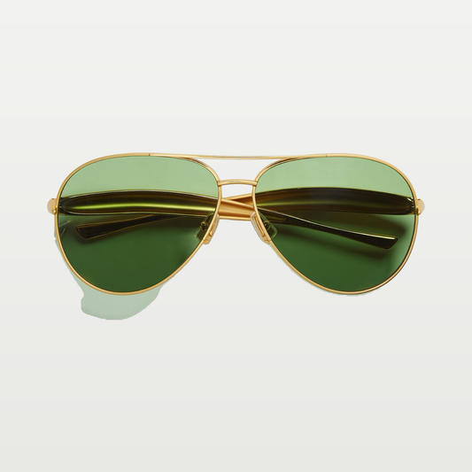 Bottega Veneta Sardine Aviator Sunglasses in Gold/green