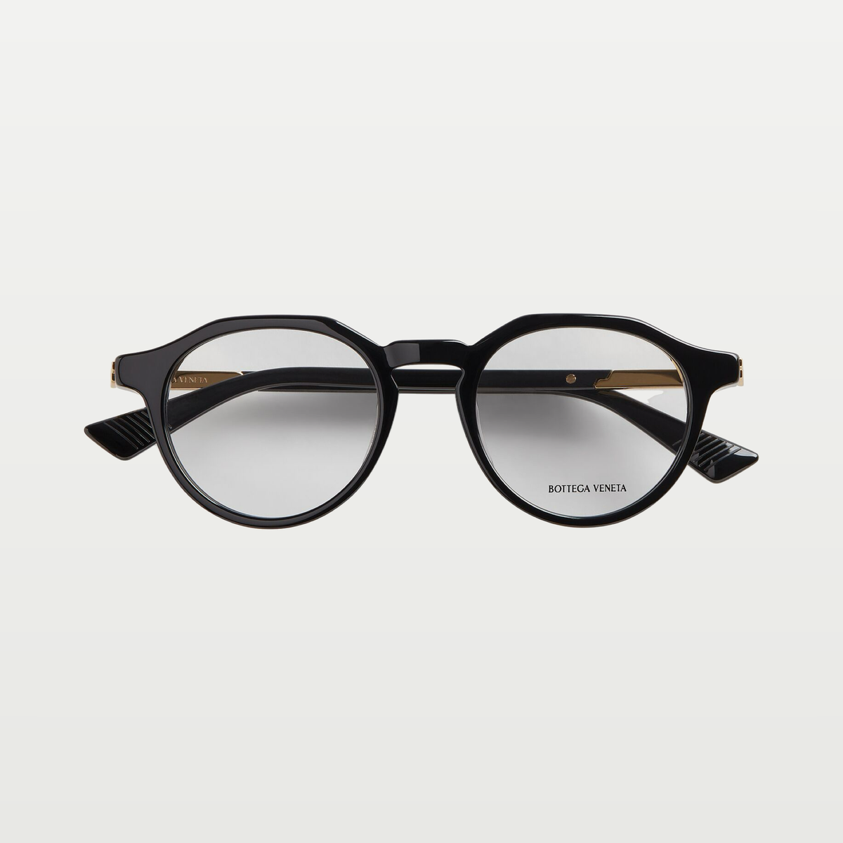 Bottega Veneta Men's Forte Recycled Acetate Panthos Eyeglasses in Black/transparent