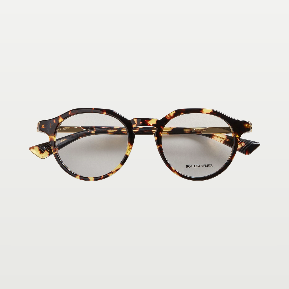 Bottega Veneta Men's Forte Recycled Acetate Panthos Eyeglasses in Havana/transparent