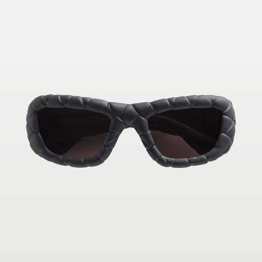 Bottega Veneta Intrecciato Rectangular Sunglasses in Black/grey