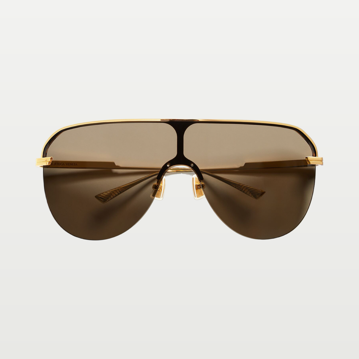 Bottega Veneta Long Ribbon Shield Sunglasses in Gold/brown