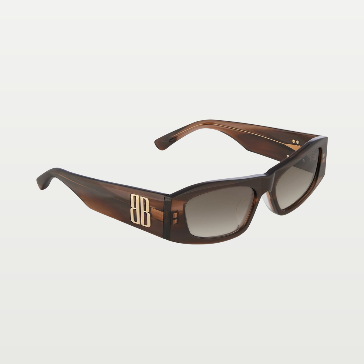 Balenciaga Women's Nano Rectangle Af Sunglasses in Metallic Brown Havana