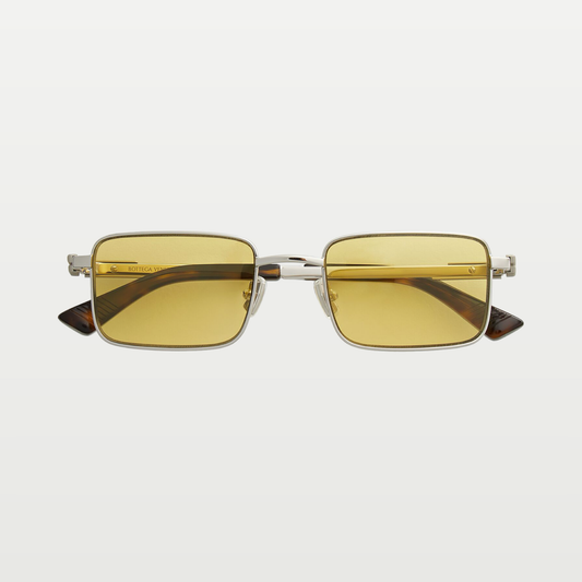 Bottega Veneta Classic Rectangular Sunglasses in Silver/yellow