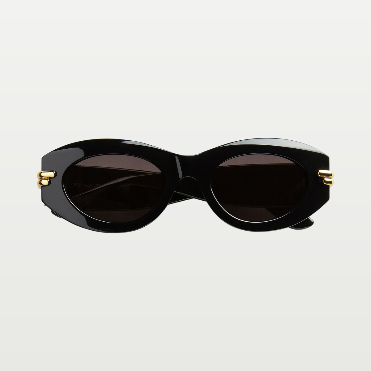 Bottega Veneta Mitre Oval Sunglasses in Black/grey