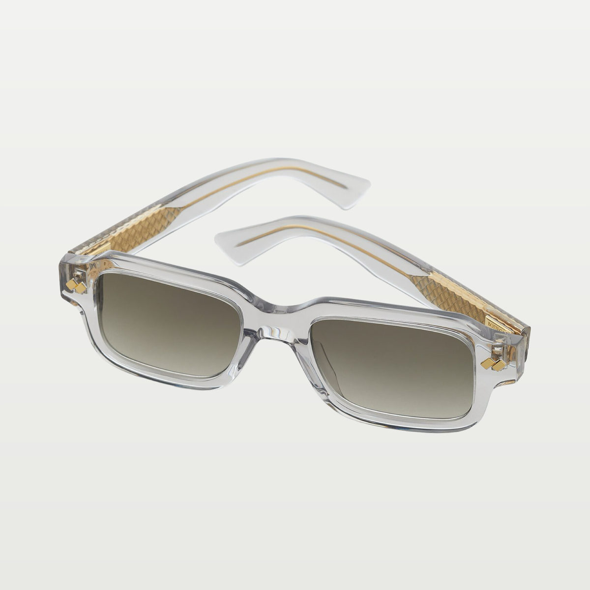 Bottega Veneta Intrecciato Rectangular Sunglasses in Grey/green