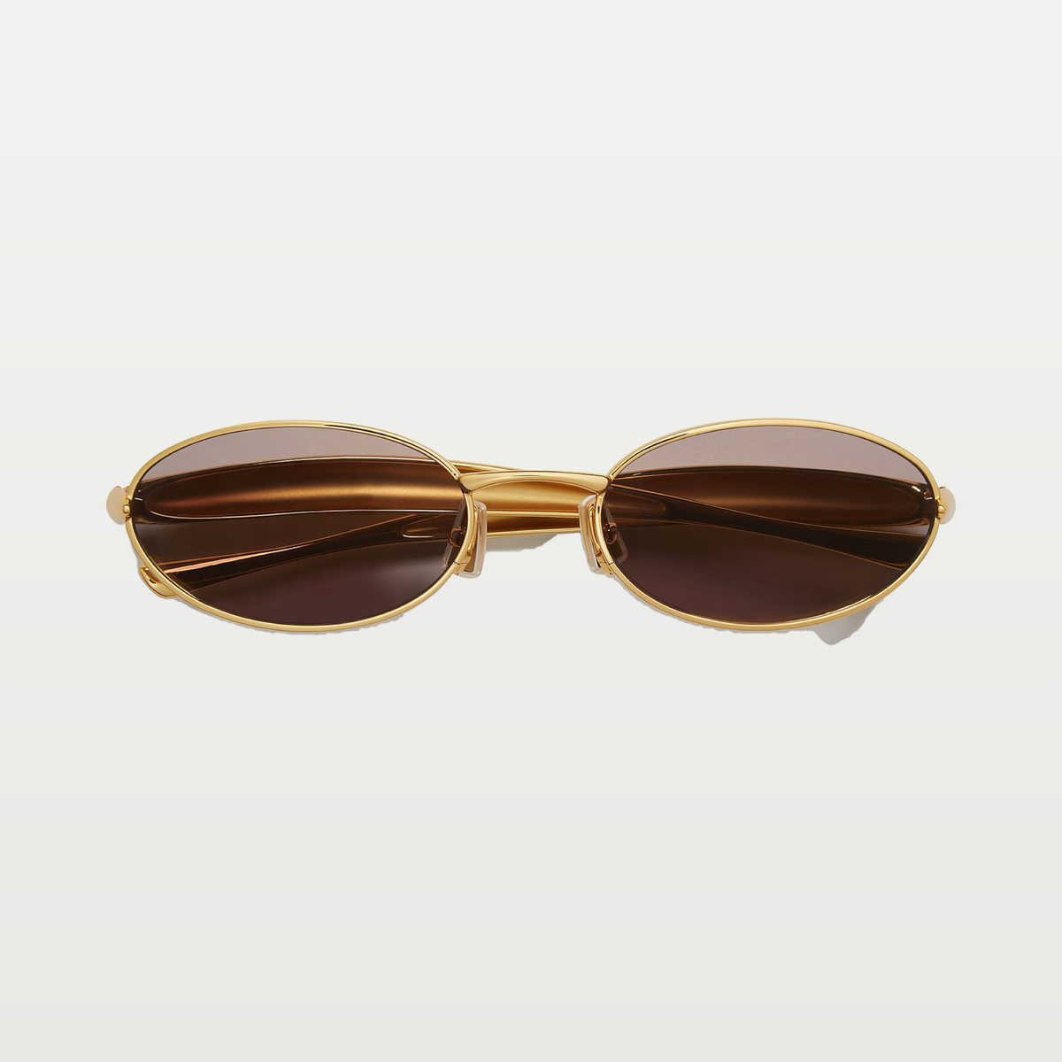 Bottega Veneta Sardine Oval Sunglasses in Gold/grey
