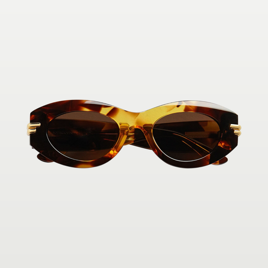 Bottega Veneta Mitre Oval Sunglasses in Havana/brown