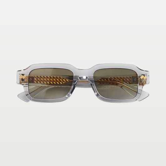 Bottega Veneta Intrecciato Rectangular Sunglasses in Grey/green