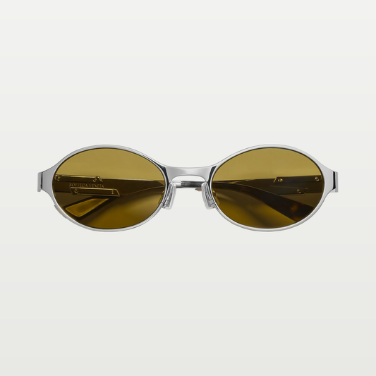Bottega Veneta Dash Oval Sunglasses in Silver/green