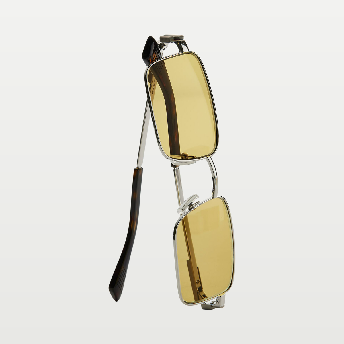 Bottega Veneta Classic Rectangular Sunglasses in Silver/yellow