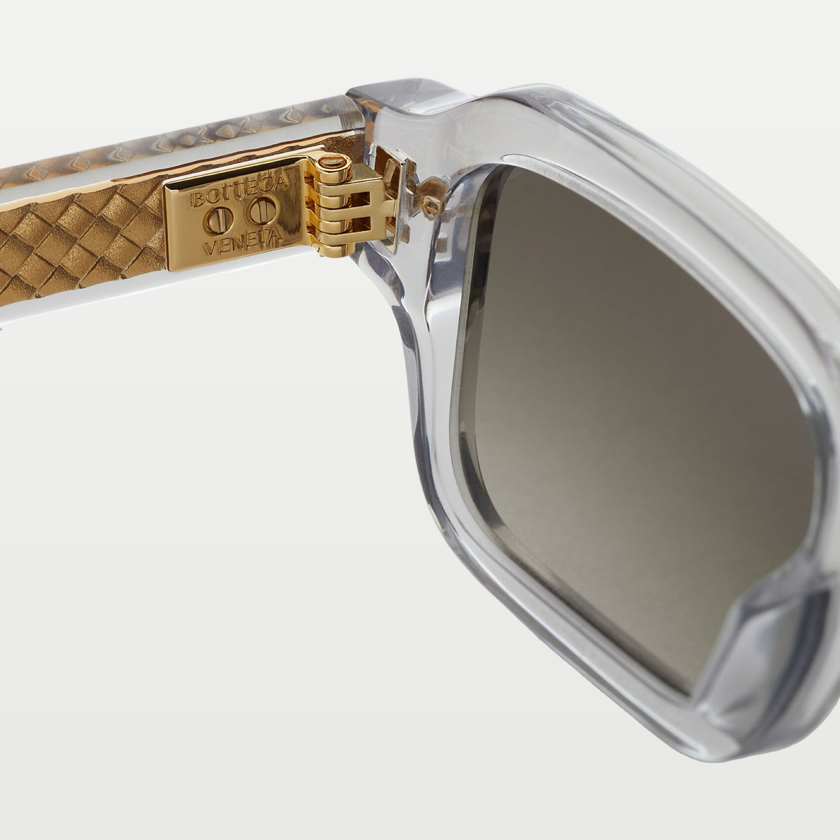 Bottega Veneta Intrecciato Rectangular Sunglasses in Grey/green