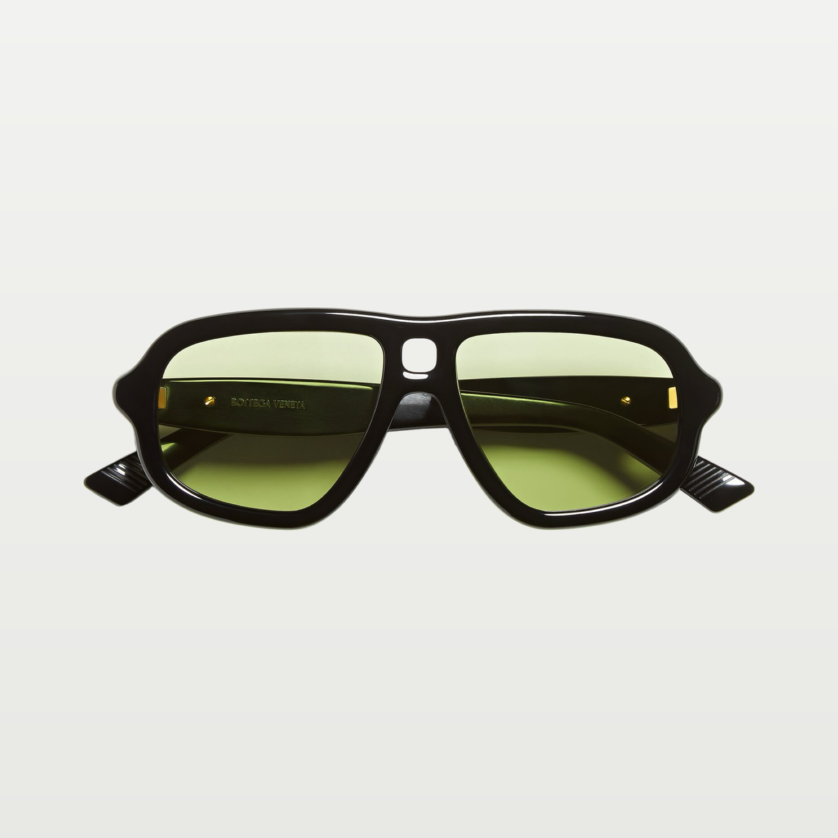 Bottega Veneta Sophia Ribbon Aviator Sunglasses in Black/green