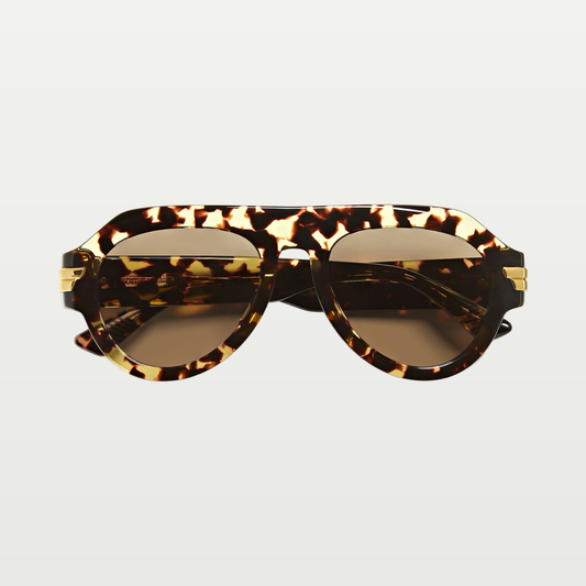 Bottega Veneta Mitre Aviator Sunglasses in Havana/brown