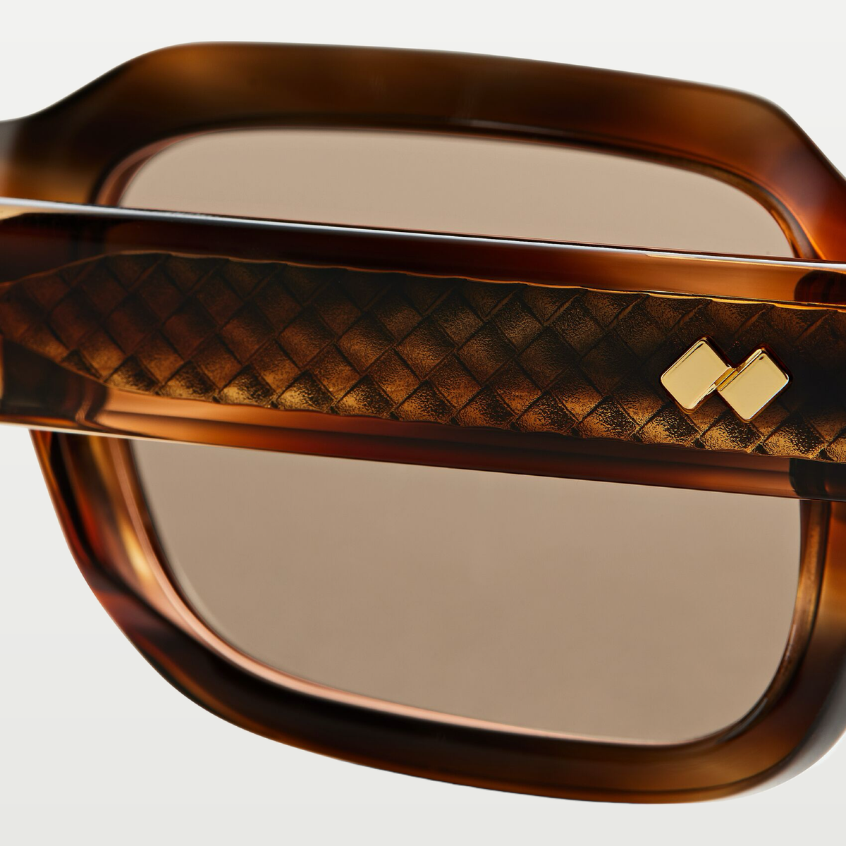 Bottega Veneta Intrecciato Rectangular Sunglasses in Havana/brown