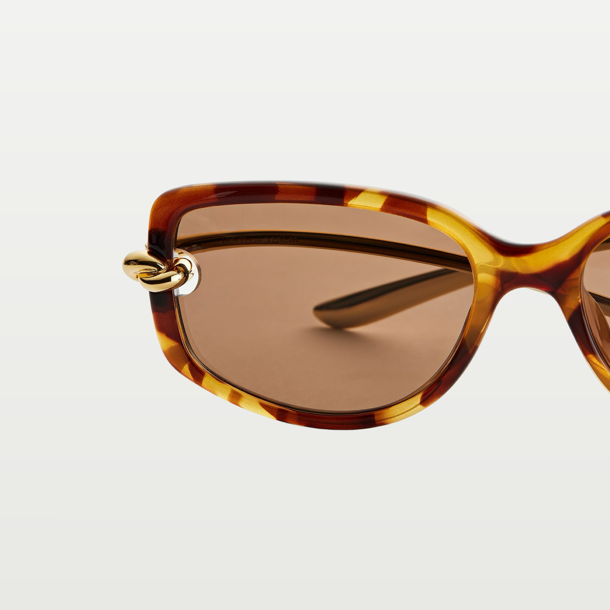 Bottega Veneta Knot Rectangular Sunglasses in Havana/brown
