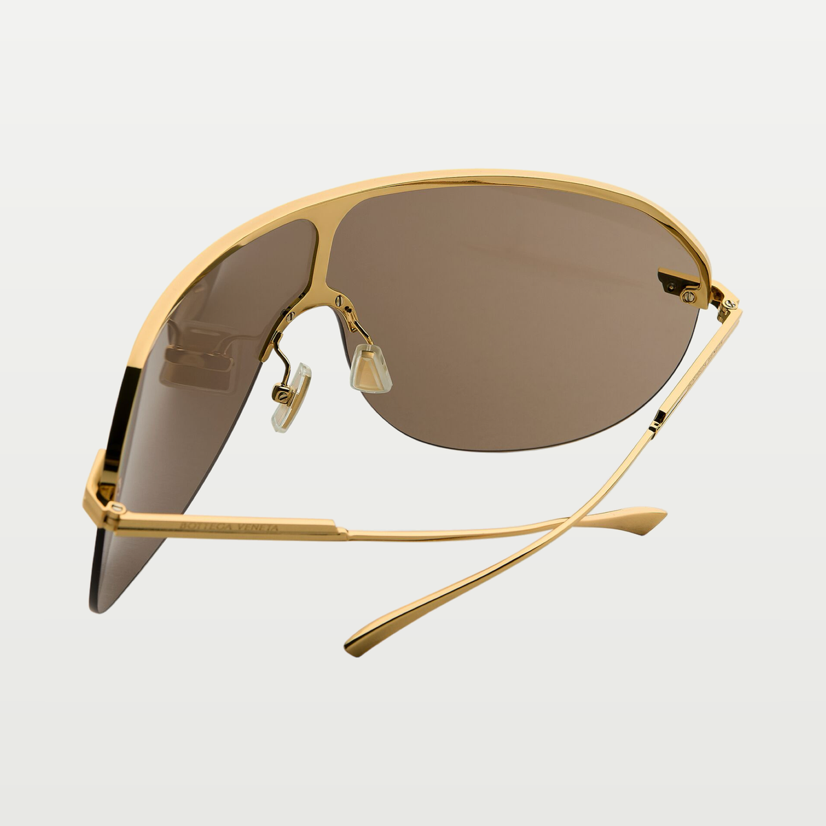 Bottega Veneta Long Ribbon Shield Sunglasses in Gold/brown