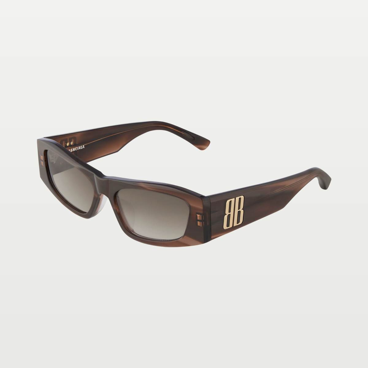 Balenciaga Women's Nano Rectangle Af Sunglasses in Metallic Brown Havana