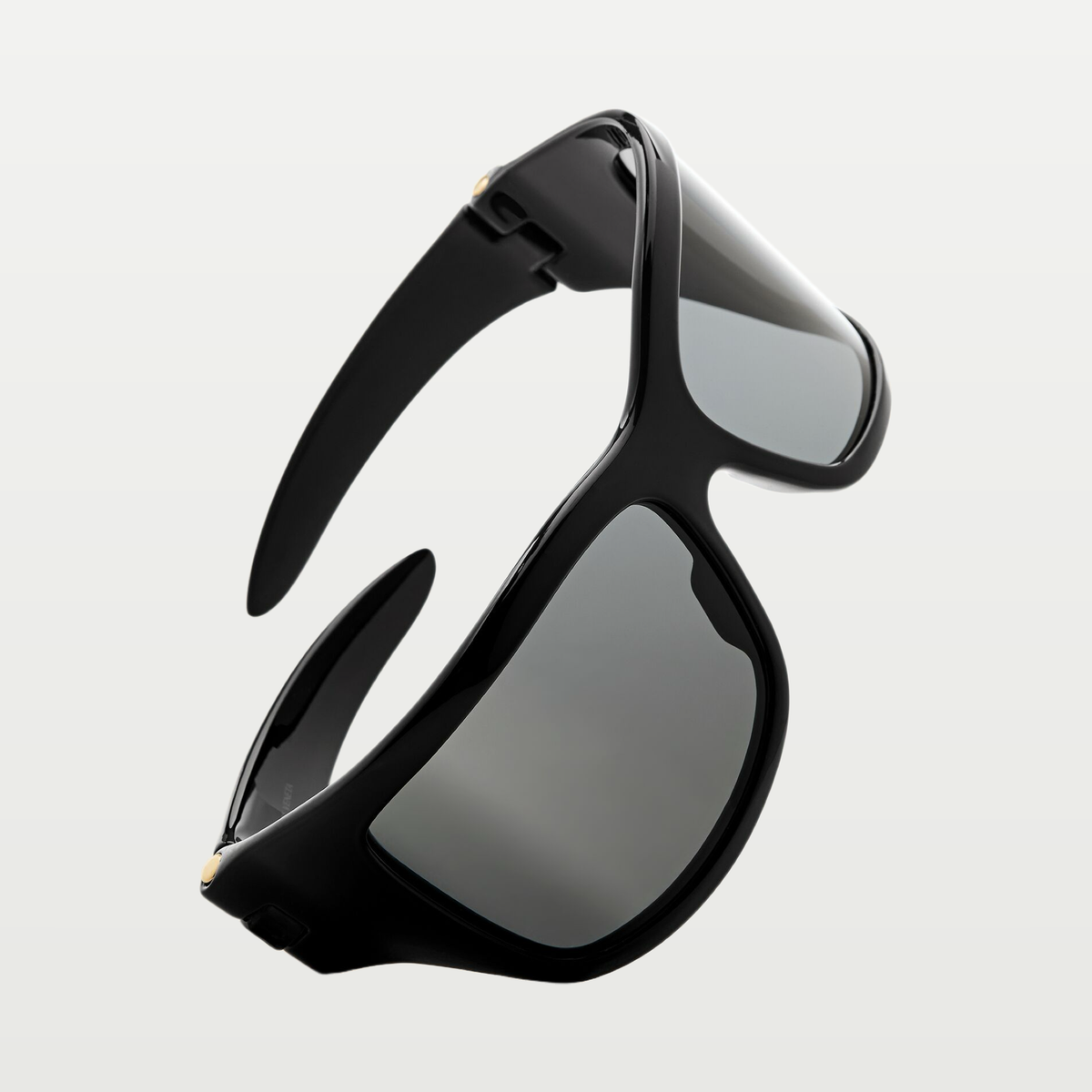 Bottega Veneta Intrecciato Wraparound Sunglasses in Black/gray