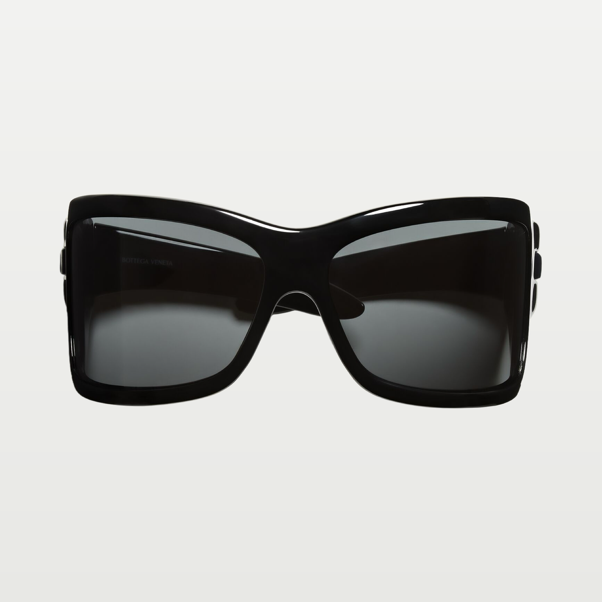 Bottega Veneta Intrecciato Wraparound Sunglasses in Black/gray