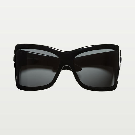 Bottega Veneta Intrecciato Wraparound Sunglasses in Black/gray