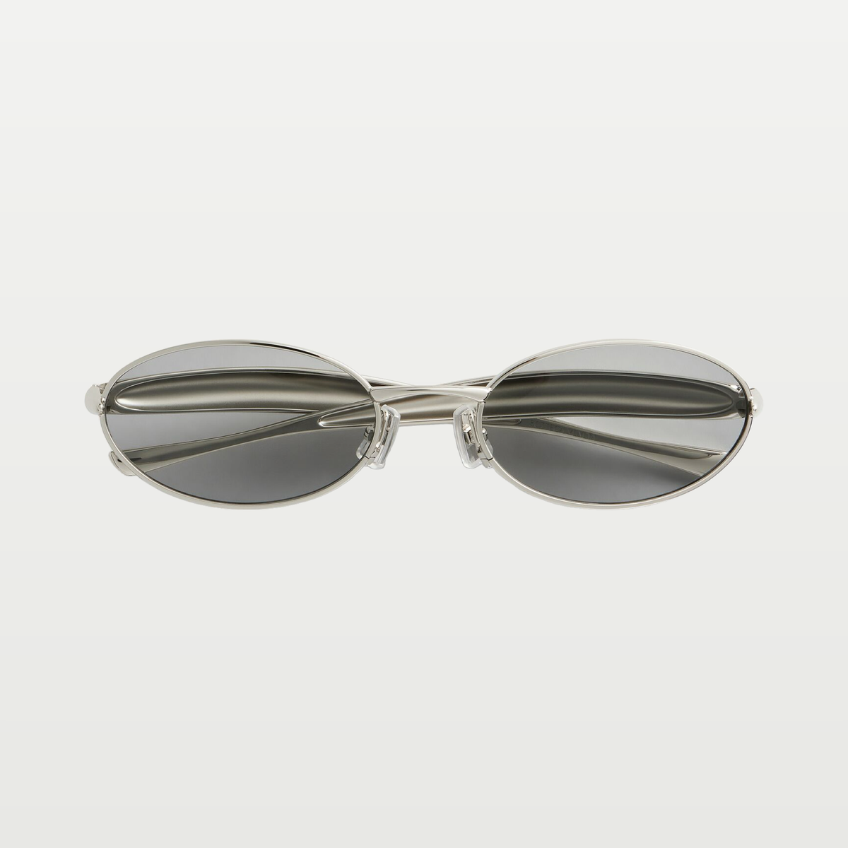 Bottega Veneta Sardine Oval Sunglasses in Silver/grey