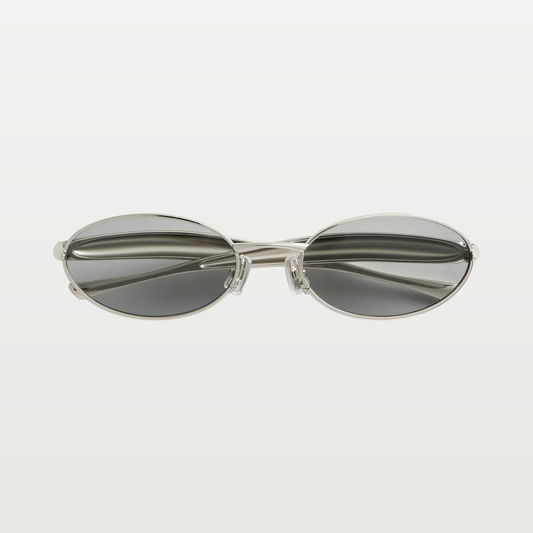 Bottega Veneta Sardine Oval Sunglasses in Silver/grey