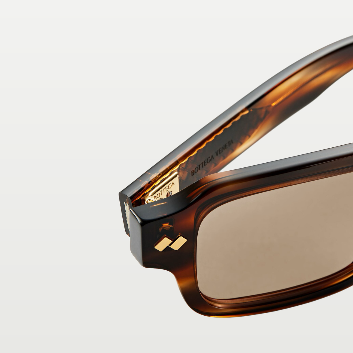 Bottega Veneta Intrecciato Rectangular Sunglasses in Havana/brown