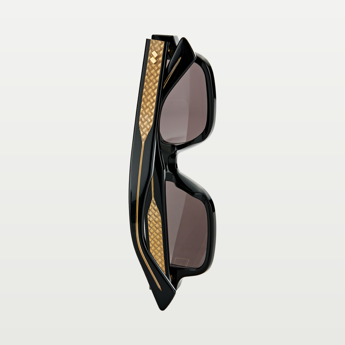 Bottega Veneta Intrecciato Rectangular Sunglasses in Black/grey
