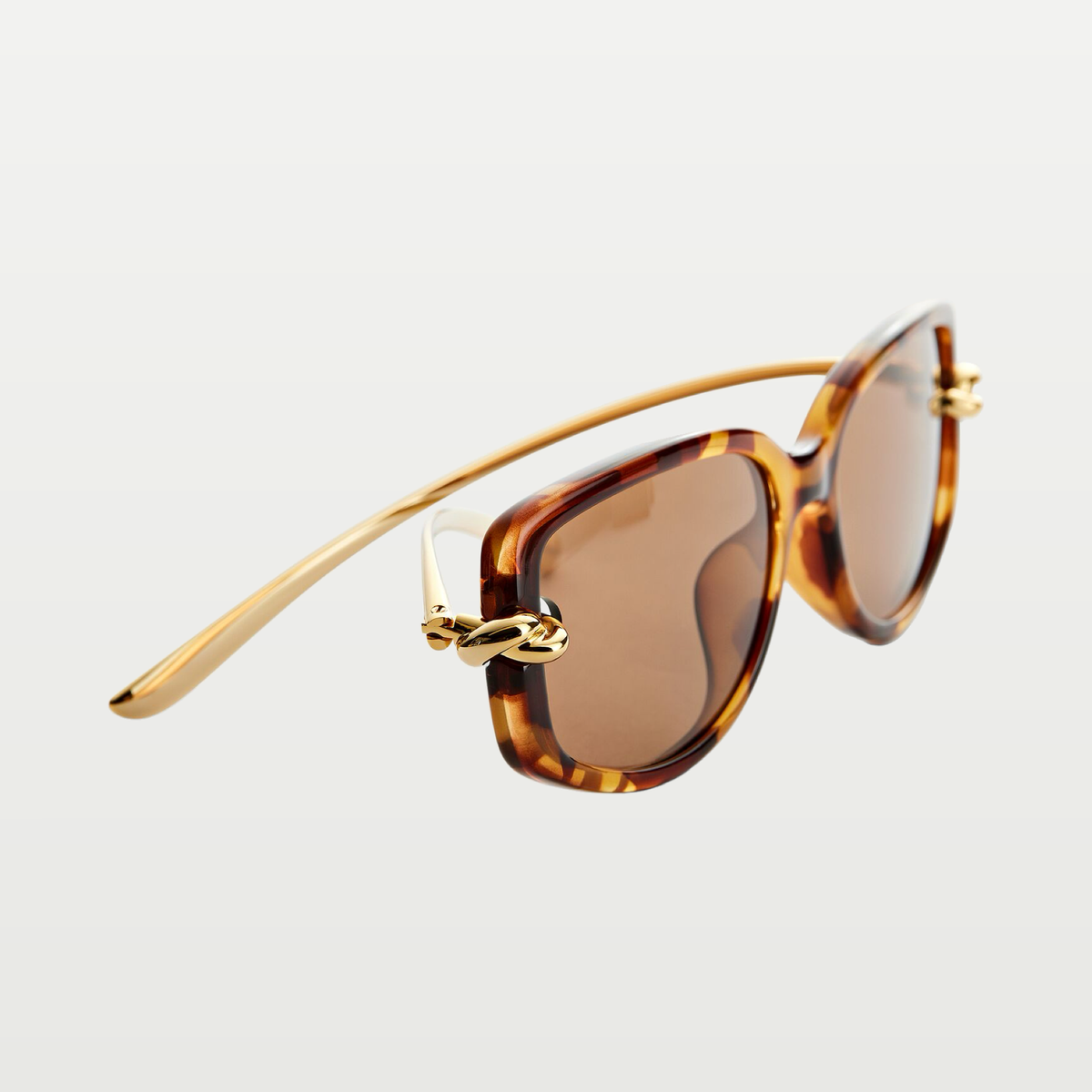 Bottega Veneta Knot Rectangular Sunglasses in Havana/brown