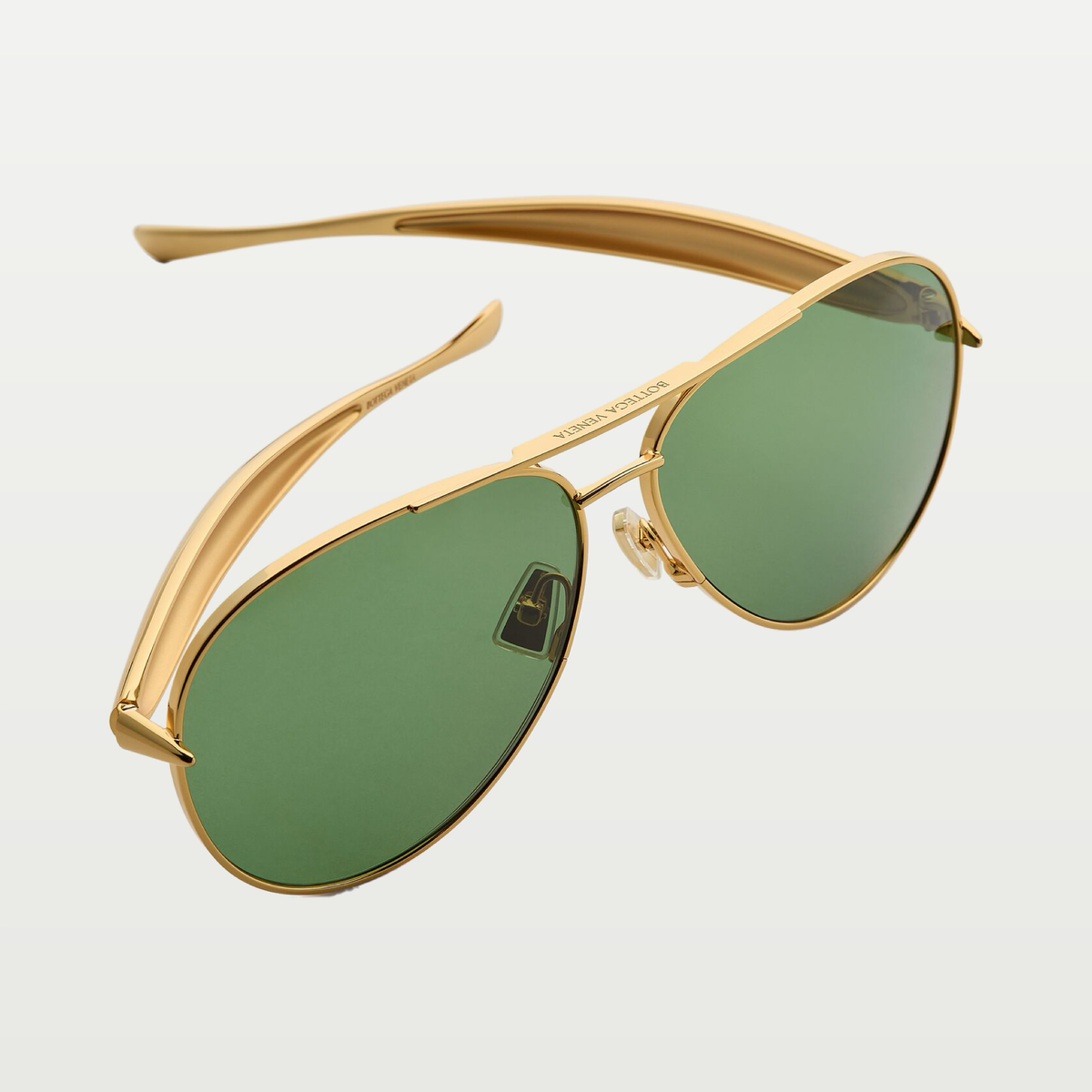 Bottega Veneta Sardine Aviator Sunglasses in Gold/green
