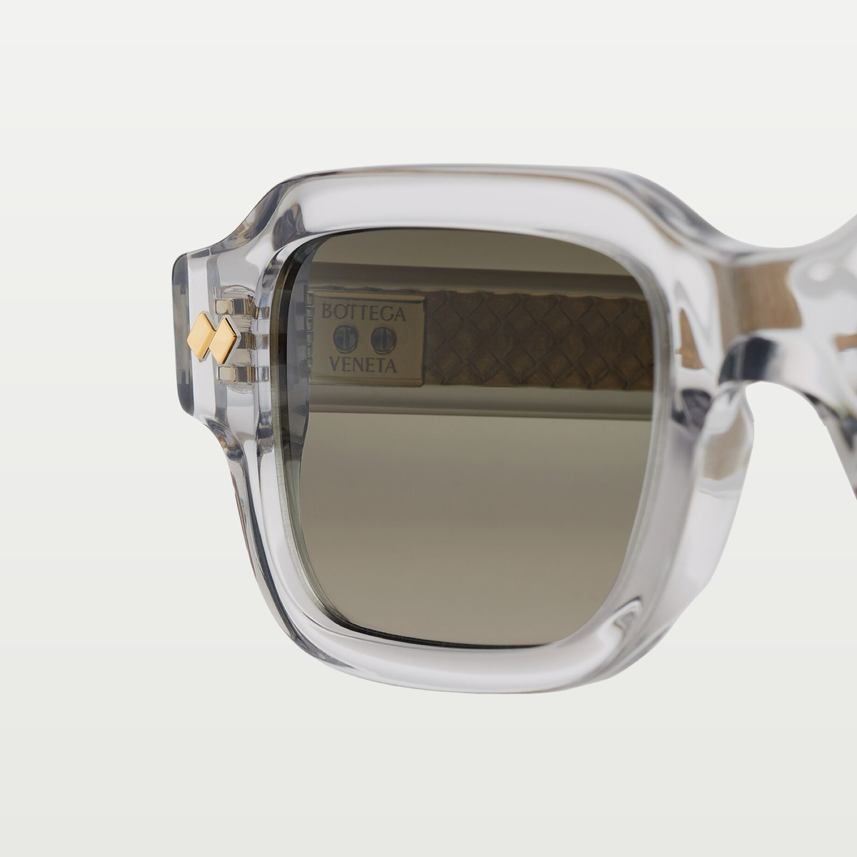 Bottega Veneta Intrecciato Rectangular Sunglasses in Grey/green