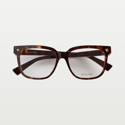 Bottega Veneta Women's Soft Recycled Acetate Square Eyeglasses in Havana/transparent