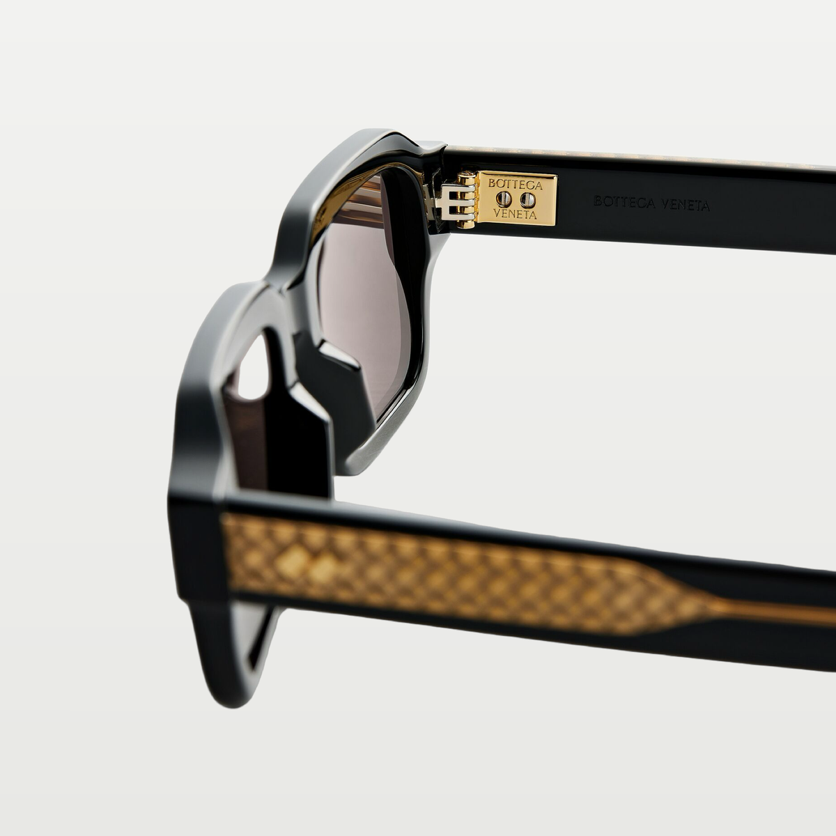 Bottega Veneta Intrecciato Rectangular Sunglasses in Black/grey