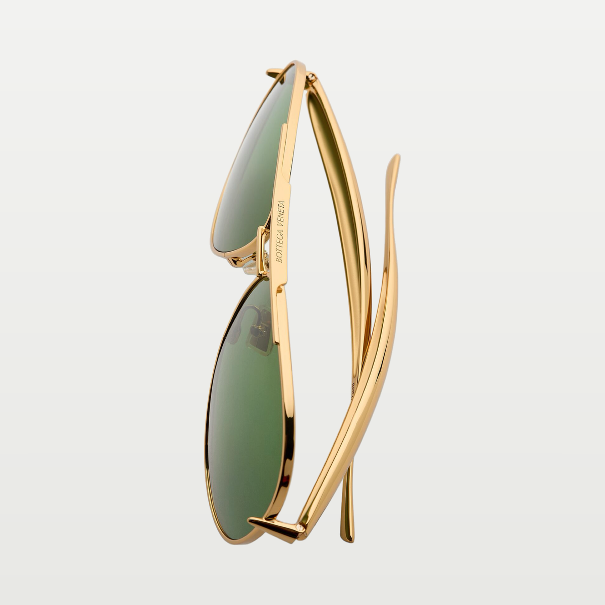 Bottega Veneta Sardine Aviator Sunglasses in Gold/green
