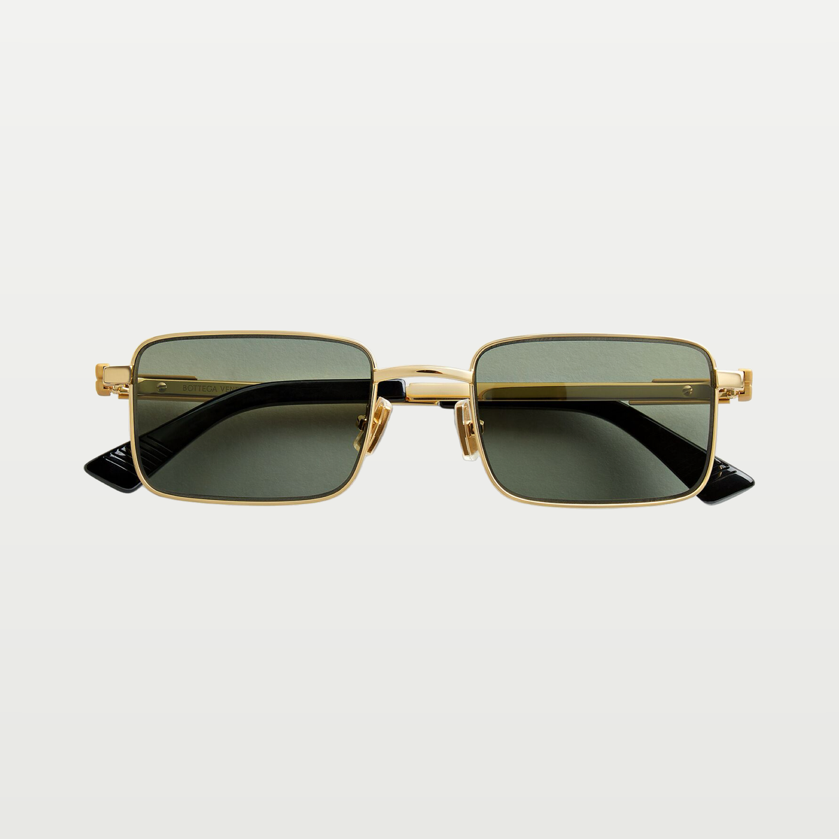Bottega Veneta Classic Rectangular Sunglasses in Gold/green